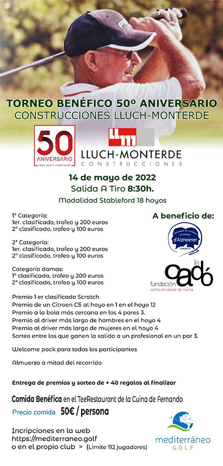 Próximo cierre inscripciones Torneo Benéfico 50º Aniversario Construcciones Lluch-Monterde, Sábado 14 de mayo. Abierta Inscripción Liga Juvenil 2022 Mediterráneo Golf sábado 21 mayo. Próximo cierre inscripciones Torneo Benéfico 50º Aniversario Construcciones Lluch-Monterde, Sábado 14 de mayo. Abierta Inscripción Liga Juvenil 2022 Mediterráneo Golf sábado 21 mayo.