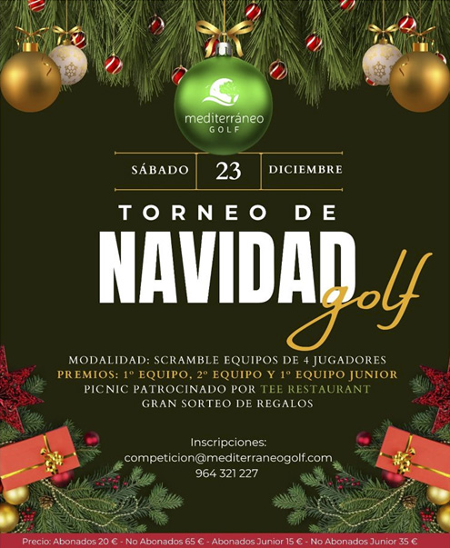 Abierta inscripción Torneo Navidad 2023 Mediterráneo Golf, sábado 23 de diciembre