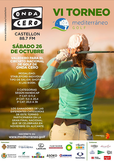 VI Torneo Onda Cero Mediterráneo Golf, sábado 26 de ctubre; abierta la inscripción