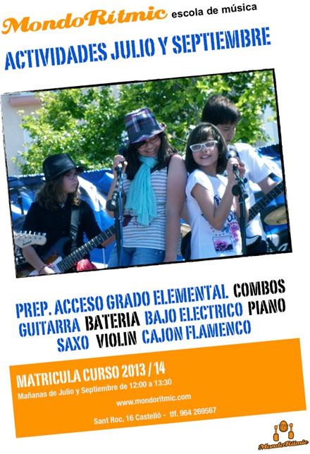 Actividades julio y septiembre en la escuela de música Mondo Rítmic Actividades julio y septiembre en la escuela de música Mondo Rítmic
