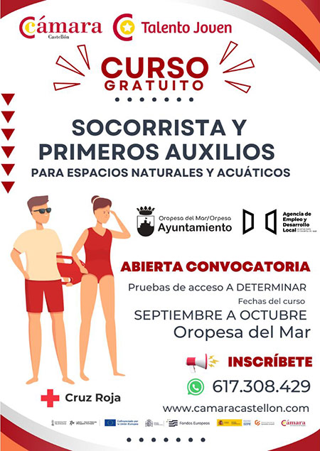 Oropesa del Mar impulsa un curso gratuito de socorrismo para jóvenes en colaboración con la Cámara de Comercio de Castellón y Cruz Roja Oropesa del Mar impulsa un curso gratuito de socorrismo para jóvenes en colaboración con la Cámara de Comercio de Castellón y Cruz Roja