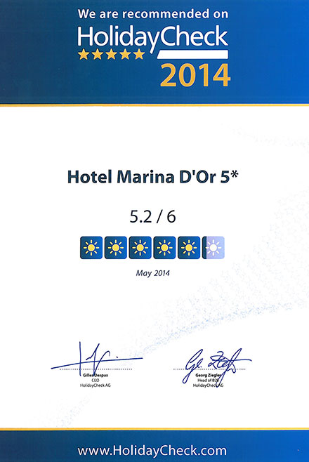 Los hoteles y apartamentos de Marina d'Or reciben el certificado Holidaycheck Quality Selection