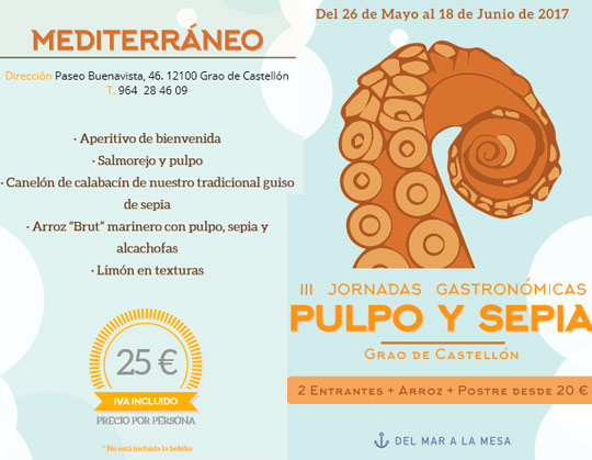 Menú del restaurante Mediterráneo en las Jornadas del pulpo y sepia