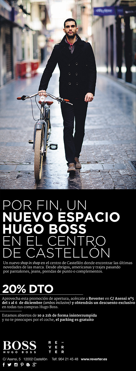 Reverter celebra con descuentos del  20% la apertura de la nueva "shop in shop de Hugo Boss" 