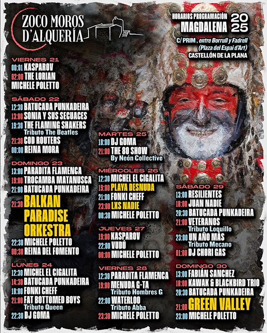 El sello sonoro de Solé City se multiplica en Castelló esta Magdalena y da el salto al Zoco de Moros d’Alqueria para tejer un cartel colectivo con 80 conciertos El sello sonoro de Solé City se multiplica en Castelló esta Magdalena y da el salto al Zoco de Moros d’Alqueria para tejer un cartel colectivo con 80 conciertos