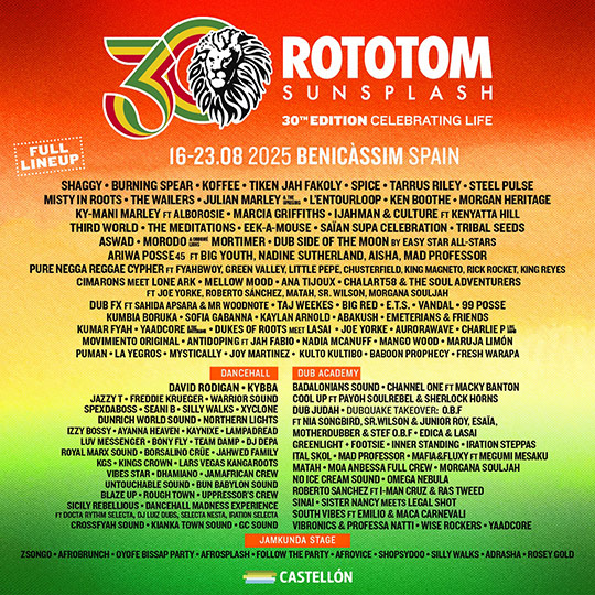 Sonido del mundo y para el mundo: Rototom Sunsplash reivindica su perfil diverso e inmersivo en el cierre de cartel de su 30ª edición, ‘Celebrating life’