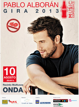 Pablo Alborán actuará en Onda el 10 de Agosto, dentro de su gira Tanto 2013