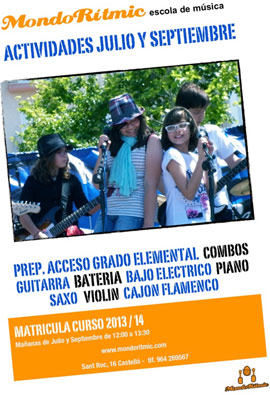 Actividades julio y septiembre en la escuela de música Mondo Rítmic
