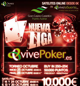 La VII Edición de la liga VIVEPOKER del Gran Casino Castellón de octubre, se celebrará este fin de semana