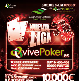 La edición especial de navidad de la liga vivepoker del Gran Casino Castellón se celebra este fin de semana
