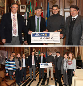 Entrega del cheque de 4.000 euros, por parte del Lidl -patrocinador de la Mitja Marató Ciutat de Castelló-, al Banco de Alimentos