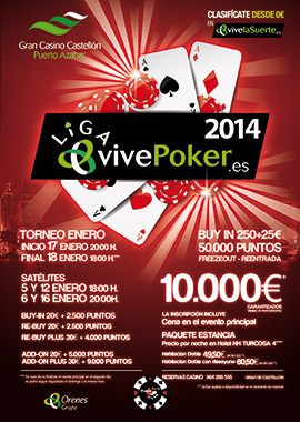 La I edición de la liga vivepoker de enero en el 2014 del Gran Casino Castellón se juega este fin de semana