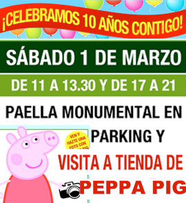 Celebra con Leroy Merlin su 10 aniversario. El 1 de marzo paella monumental para todos y visita a Peppa Pig