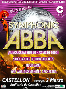 El espectáculo musical Symphonic ABBA, en el auditorio de Castellón el domingo 2 de marzo