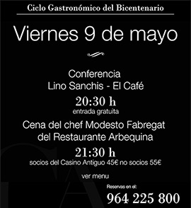 Ciclo gastronómico del bicentenario del Casino Antiguo el viernes 9 de mayo
