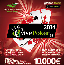 La  IV etapa de la liga vivepoker de abril se celebrará  durante  el puente de mayo  en el Gran Casino Castellón