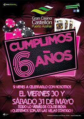 La  V etapa de la Liga vivePoker de mayo se celebrará  este fin de semana  en el Gran Casino Castellón coincidiendo con su 6º aniversario