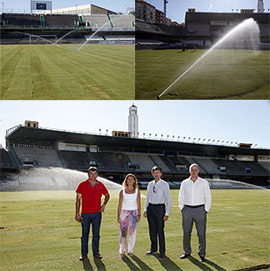 Trabajos de mejora del césped del Estadio Municipal de Castalia de Castellón