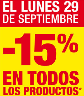 El lunes 29 de septiembre descuento del 15% en todos los productos de Leroy Merlin