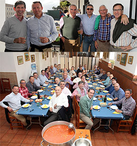 Un grupo de amigos alrededor de la auténtica fabada asturiana