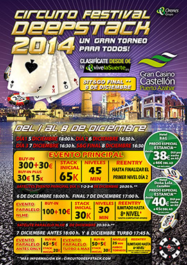 Mañana arranca la etapa final del Circuito Festival Deepstack 2014 en el Gran Casino Castellón