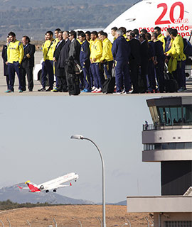 Despega el primer avión en el Aeropuerto de Castellón con el equipo del Villarreal