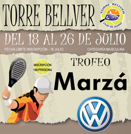 Próximo torneo de pádel de verano TROFEO MARZA en el Club de Pàdel Torre Bellver. Abierta inscripción