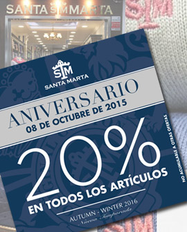 8 de octubre, un día del 20% de descuento ¡ por aniversario ! en Santa Marta