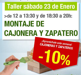 Taller especial cajoneras y zapateros en Leroy Merlin el sábado 23