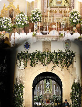La decoración floral de la Basílica de Lledó, reflejo de la devoción y profesionalidad de Los Claveles