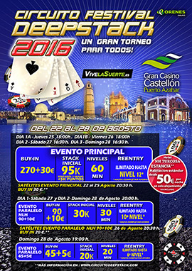 El Circuito Festival DeepStack 2016 a sólo una semana de celebrarse en el Gran Casino Castellón