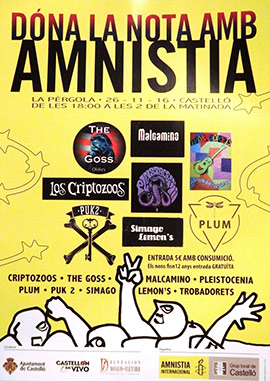 Concierto “Dona la Nota amb Amnistia” en la Pérgola de Castellón