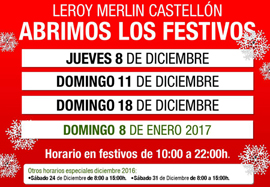 Días festivos que abre Leroy Merlin Castellón