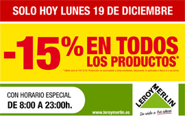 Solo hoy 15% de descuento en Leroy Merlin