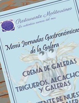 Menú del Restaurante Mediterráneo dentro de las Jornadas Gastronómicas de la Galera