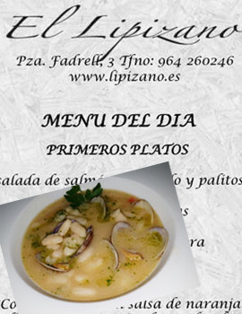 Alubias con almejas, conejo al vino,....platos del menú de El Lipizano