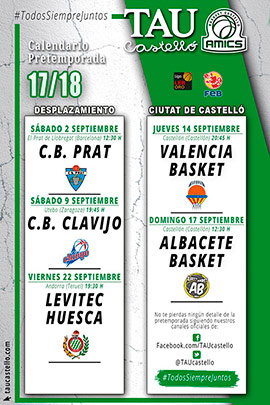 Calendario de pretemporada del TAU Castelló