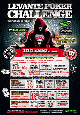 La cuarta etapa del Levante Poker Challenge comienza el jueves en el Gran Casino Castellón