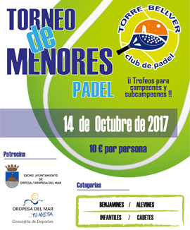 Este fin de semana “Torneo provincial de Menores de la Comunidad Valenciana” en el Club de Pàdel Torrebellver