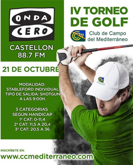 Próximo Torneo golf Onda Cero en el Club de Campo Mediterráneo. Inscripción abierta