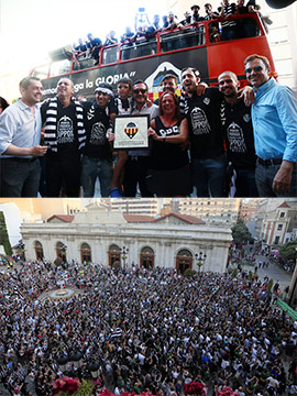 Fiesta del ascenso del CD Castellón junto a los aficionados albinegros