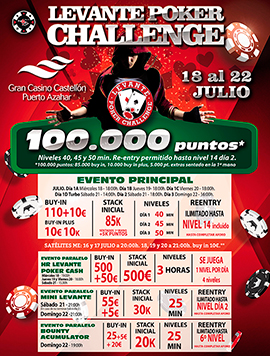 El Levante Poker Challenge de verano regresa al  Gran Casino Castellón esta semana de julio