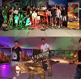 Los jugadores del CD Castellón visitan la exposición Dinosaurs Tour en Marina d´Or