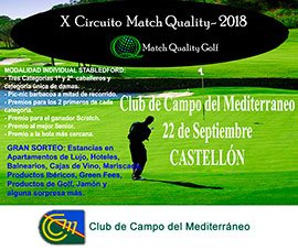 Próximo torneo de golf TORNEO MATCH QUALITY GOLF. Inscripción abierta.