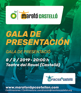Gala de presentación de la Marató BP Castelló, 8 de febrero en el Teatro del Raval