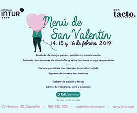 Menú de San Valentín en el restaurante ConTacto del Hotel Intur Castellón