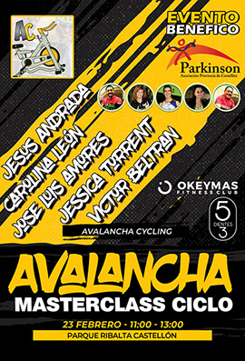 Masterclass de spinning benéfica para recaudar fondos a favor de la Asociación de Parkinson de la provincia de Castellón