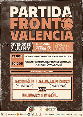Partida de frontón el viernes en el Parque Deportivo Sindical de Castelló