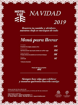 Menú de Navidad para llevar de aQua Restaurant en el Hotel Luz de Castellón