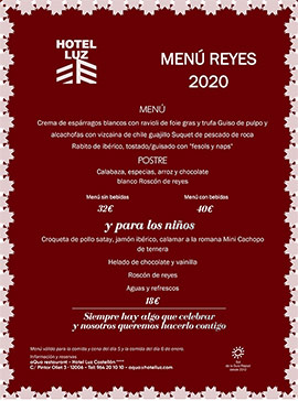 Menú Reyes 2020 en aQua Restaurant del Hotel Luz de Castellón